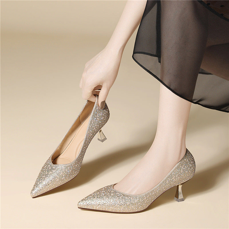 Rhinestone commuting high heels