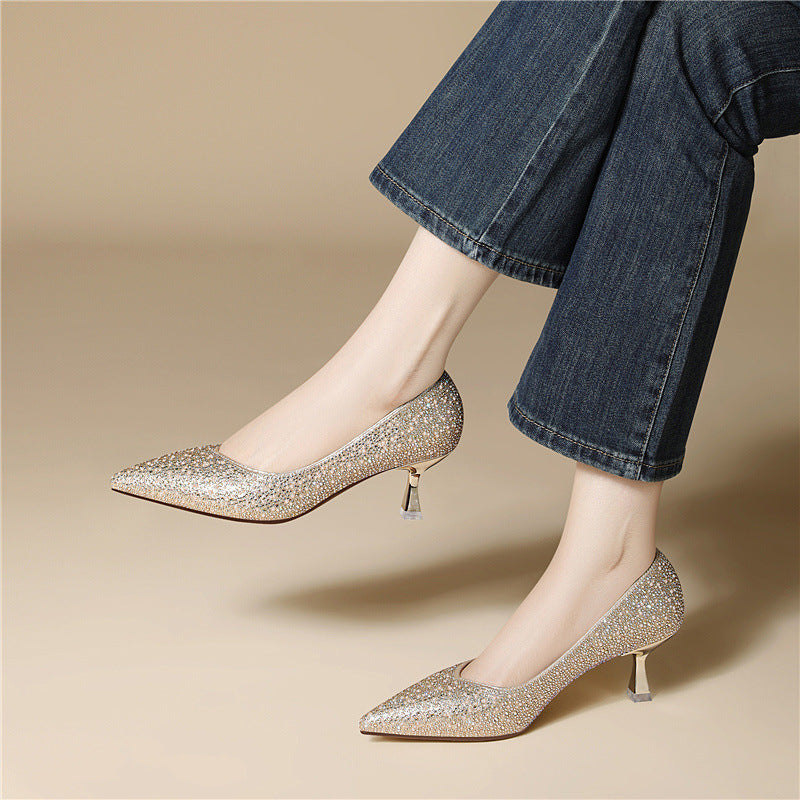 Rhinestone commuting high heels